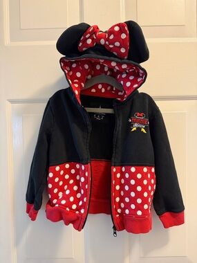 Disney Kids Zip-Up Hoodie in Black, Red & White Polka Dot Minnie Mouse